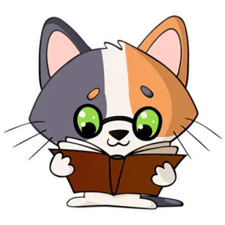 🤓 Katze, Lesen, Buch, Brille, Tier, Cartoon, Aufkleber telegram sticker