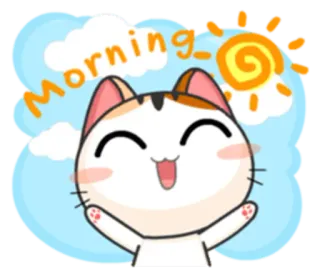 👋 Morning~ cat, morning, cute, greeting, sun, cartoon telegram sticker