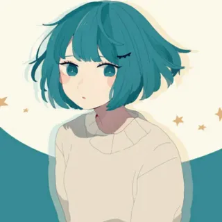 🖤 アニメ, 漫画, 女の子, 青髪, ポートレート, イラスト, かわいい telegram sticker