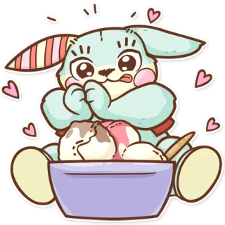 😋 Kreskówka, Królik, Lody, Słodkie, Kawaii, Deser, Naklejka telegram sticker
