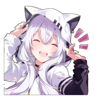 🙃 anime, meisje, kattenoren, hoodie, schattig, blij, kawaii, sticker telegram sticker