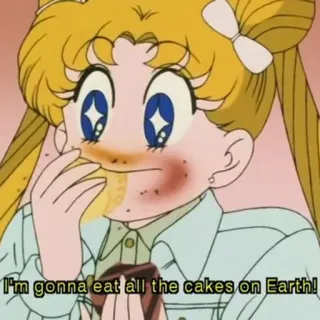 🎂 I'm gonna eat all the cakes on Earth! kue, makan, makanan, anime, hidangan penutup whatsapp sticker