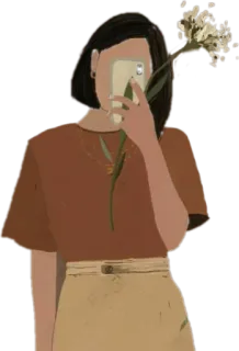 👩 ผู้หญิง, เซลฟี่, ดอกไม้, ศิลปะ, ภาพประกอบ, ดิจิทัลอาร์ต telegram sticker