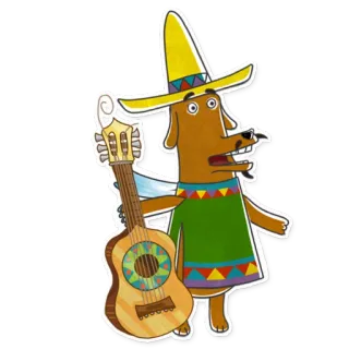 😰 cachorro, guitarra, sombrero, desenho animado, mexicano, mariachi telegram sticker