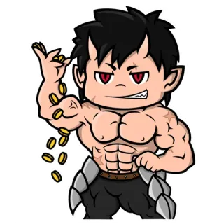 🤑 demonio, musculoso, fantasía, monedas, dibujos animados, personaje whatsapp sticker