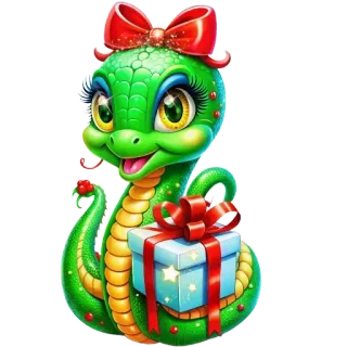 🧸 งู, การ์ตูน, สัตว์, สัตว์เลื้อยคลาน, ของขวัญ, ของขวัญ, โบว์, น่ารัก whatsapp sticker