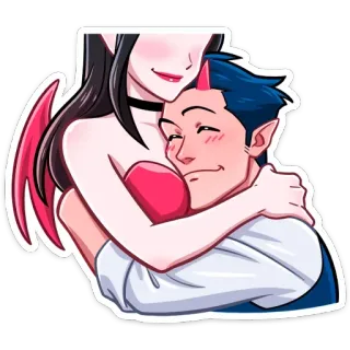 🤗 Dibujo animado, Demonio, Pareja, Abrazo, Cariñoso, Amor, Fantasía telegram sticker