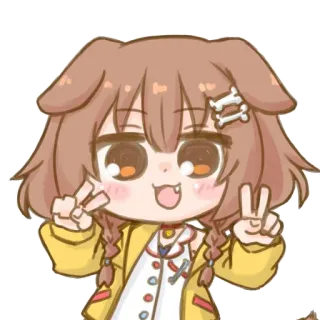 🦴 anime, cane, segno di pace, carino, kawaii, cartone animato whatsapp sticker