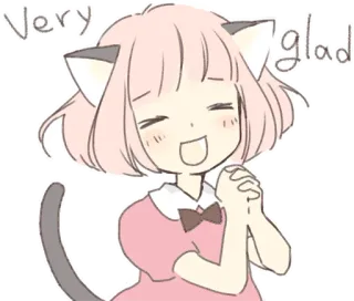 🙏 Very glad anime, fofo, garota gato, kawaii, feliz, orelhas de gato, cabelo rosa, desenho animado, chibi telegram sticker