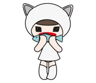 🐟 chat, dessin animé, mignon, poisson, animal, kawaii, chibi telegram sticker