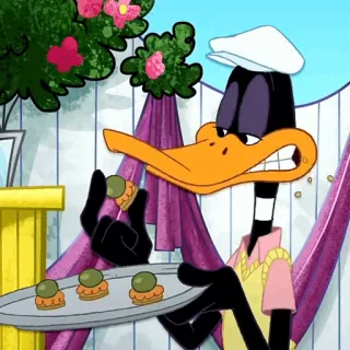 🥕 Daffy Duck daffy duck, dibujos animados, looney tunes, pato, comida, aceitunas telegram sticker