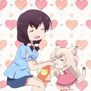 🥰 Anime, Dziewczyna, Kot, Kawaii, Słodkie, Kreskówka telegram sticker