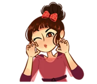 😉 การ์ตูน, เด็กผู้หญิง, ขยิบตา, น่ารัก, โบว์, มีความสุข telegram sticker