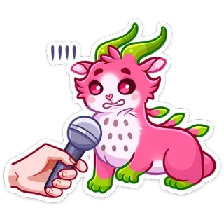 🎤 frutto del drago, microfono, animale, kawaii, carino, intervista, rosa, verde telegram sticker
