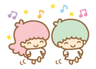 👯 Little Twin Stars kawaii, fofo, estrelas, notas musicais, cabelo rosa, cabelo verde, Sanrio telegram sticker