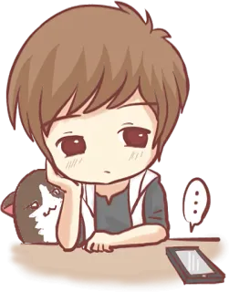 💬 Dibujos animados, Triste, Gato, Pensando, Anime, Chibi, Chico telegram sticker