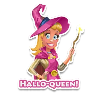 ✨ HALLO-QUEEN! ведьма, хэллоуин, королева, мультфильм, наклейка, магия, женщина whatsapp sticker