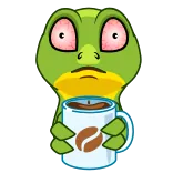 ☕️ ếch, cà phê, mệt mỏi, hoạt hình, động vật, kiệt sức, đồ uống telegram sticker