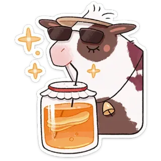 🍹 牛, 動物, 飲み物, 夏, サングラス, 漫画 telegram sticker