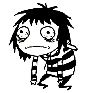 😐 triste, emo, desenho animado, personagem, deprimido, preto e branco whatsapp sticker