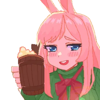 🍺 Аниме, Кролик, Напиток, Пиксель арт, Каваий, Милый telegram sticker