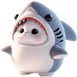 😳 gato, gatito, tiburon, lindo, animal, dibujos animados, chibi, kawaii whatsapp sticker