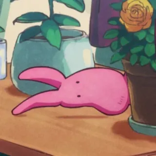 🍧 coelho rosa, planta, natureza morta, fofo, kawaii whatsapp sticker