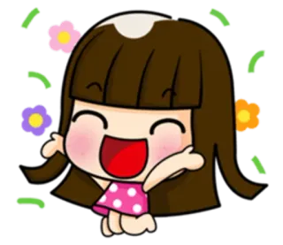 🙌 cartoon, cute, happy, girl, flowers whatsapp sticker