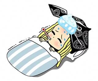 😷 sick, illness, fever, thermometer, bed, cartoon, cough telegram sticker