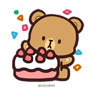 🎂 ours, dessin animé, mignon, gâteau, kawaii whatsapp sticker