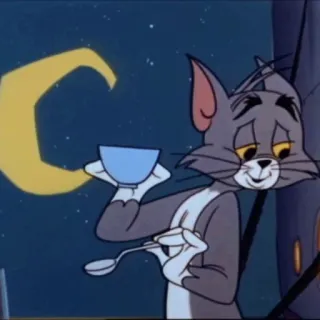 ☕️ Tom Cat Tom and Jerry desenho animado, gato, animado, tigela, colher, lua telegram sticker