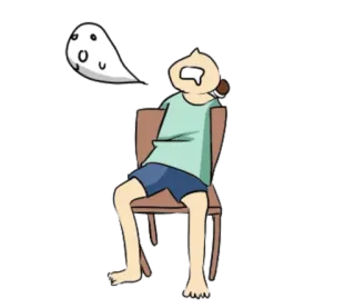 😪 Cartone animato, Fantasma, Dormire, Sedia, Triste, Esaurito whatsapp sticker