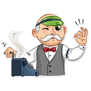 👌 Cartoon, Buchhalter, Buchhalter, Lupe, Fliege, Taschenrechner telegram sticker
