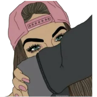 👀 gadis, potret, mata, topi, remaja, kecantikan, ilustrasi whatsapp sticker