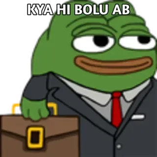 😏 Pepe the Frog KYA HI BOLU AB Pepe, kikker, meme, zaken, pak, hindi, wat kan ik zeggen whatsapp sticker