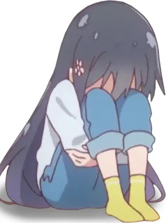 😰 anime, gadis, sedih, menangis, kesepian, depresi, kartun telegram sticker