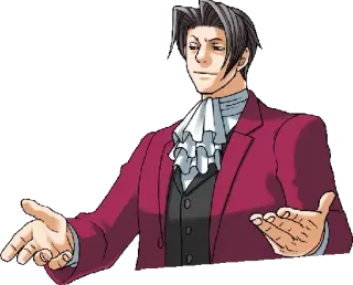 😎 Miles Edgeworth Ace Attorney アニメ, 裁判官, 弁護士, 自信 telegram sticker