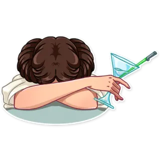 🥴 принцесса, лея, звездные войны, мультфильм, напиток, грустный, коктейль telegram sticker