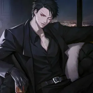 😎 Anime, Mann, Anzug, Porträt, Dunkel, Nacht, Getränk telegram sticker