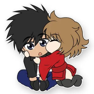 😘 アニメ, キス, ちび, カップル, 愛, 漫画 telegram sticker