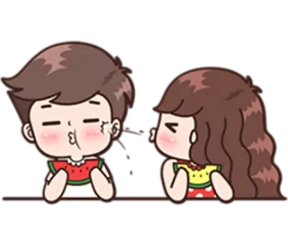 🍉 dibujos animados, beso, pareja, sandía, amor, romance telegram sticker