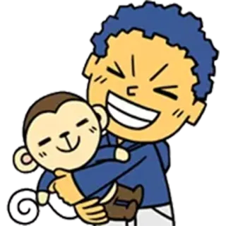 👶 dibujos animados, personaje, mono, abrazo, sonriendo, amistad telegram sticker