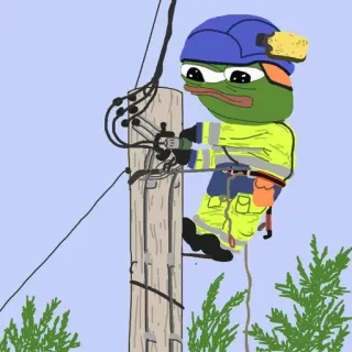 👷 Pepe the Frog Pepe, Żaba, Elektryk, Monter linii, Kreskówka, Meme telegram sticker