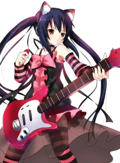 😍 Animé, Fille, Guitare, Musique, Oreilles de chat, Mignon whatsapp sticker