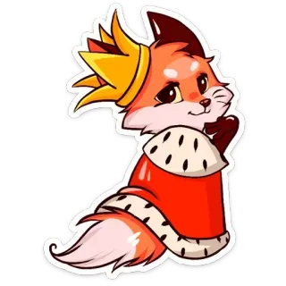 👑 лиса, животное, король, корона, мультик, милый telegram sticker