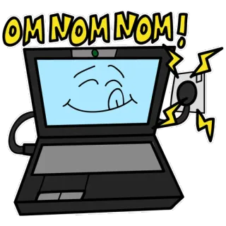 💻 OM NOM NOM! ноутбук, компьютер, мультфильм, еда, еда, технологии, юмор whatsapp sticker