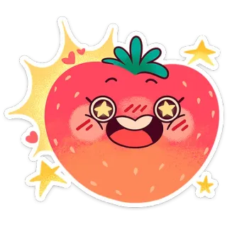 🍓 morango, kawaii, fofo, emoji, fruta, estrelas, feliz telegram sticker