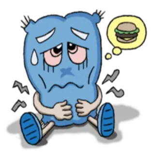 🍔 เศร้า, หิว, การ์ตูน, เบอร์เกอร์, อาหาร, ตัวละคร telegram sticker