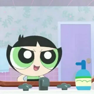🎀 Buttercup The Powerpuff Girls kartun, The Powerpuff Girls, Buttercup, kamar mandi, wastafel telegram sticker