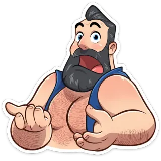 😦 мужчина, мультик, персонаж, борода, волосатый, грудь, иллюстрация telegram sticker